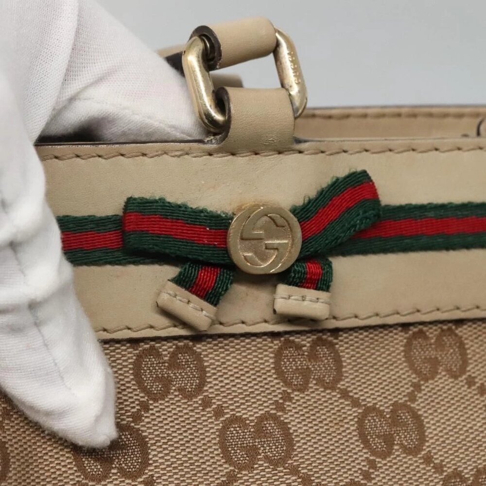 GUCCI GG Canvas Web Sherry Line Tote Bag Beige Gold 257062 Auth 140783 - Picture 10 of 16